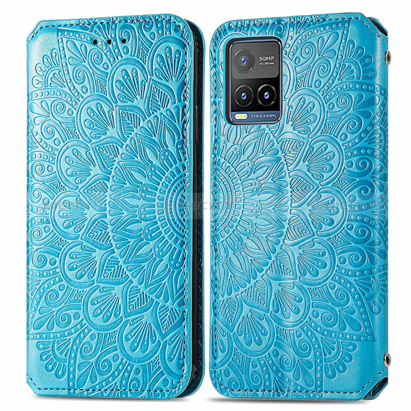 Coque Portefeuille Motif Fantaisie Livre Cuir Etui Clapet S01D pour Vivo Y21e Bleu Plus