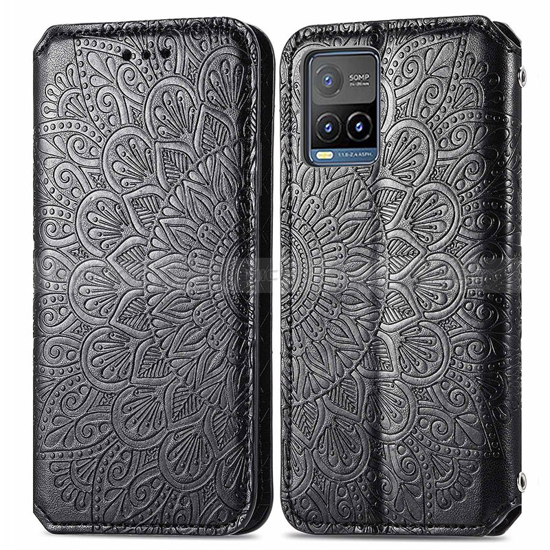 Coque Portefeuille Motif Fantaisie Livre Cuir Etui Clapet S01D pour Vivo Y21G Noir Plus