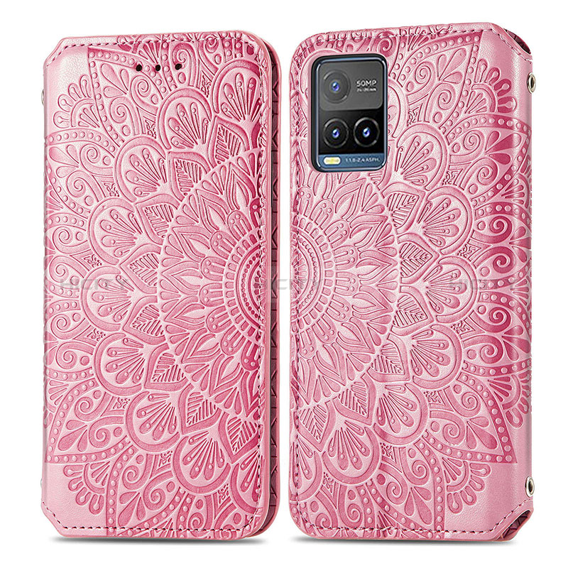 Coque Portefeuille Motif Fantaisie Livre Cuir Etui Clapet S01D pour Vivo Y21G Or Rose Plus