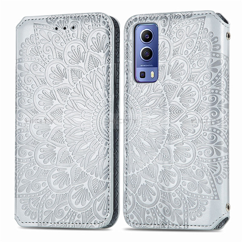 Coque Portefeuille Motif Fantaisie Livre Cuir Etui Clapet S01D pour Vivo Y75s 5G Argent Plus