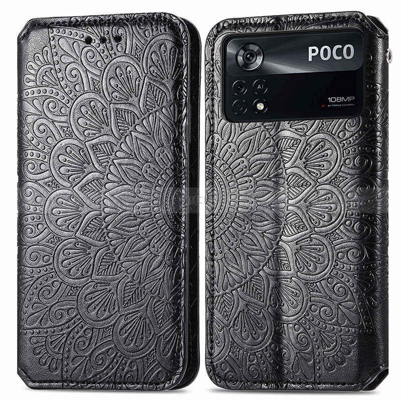 Coque Portefeuille Motif Fantaisie Livre Cuir Etui Clapet S01D pour Xiaomi Poco X4 Pro 5G Noir Plus