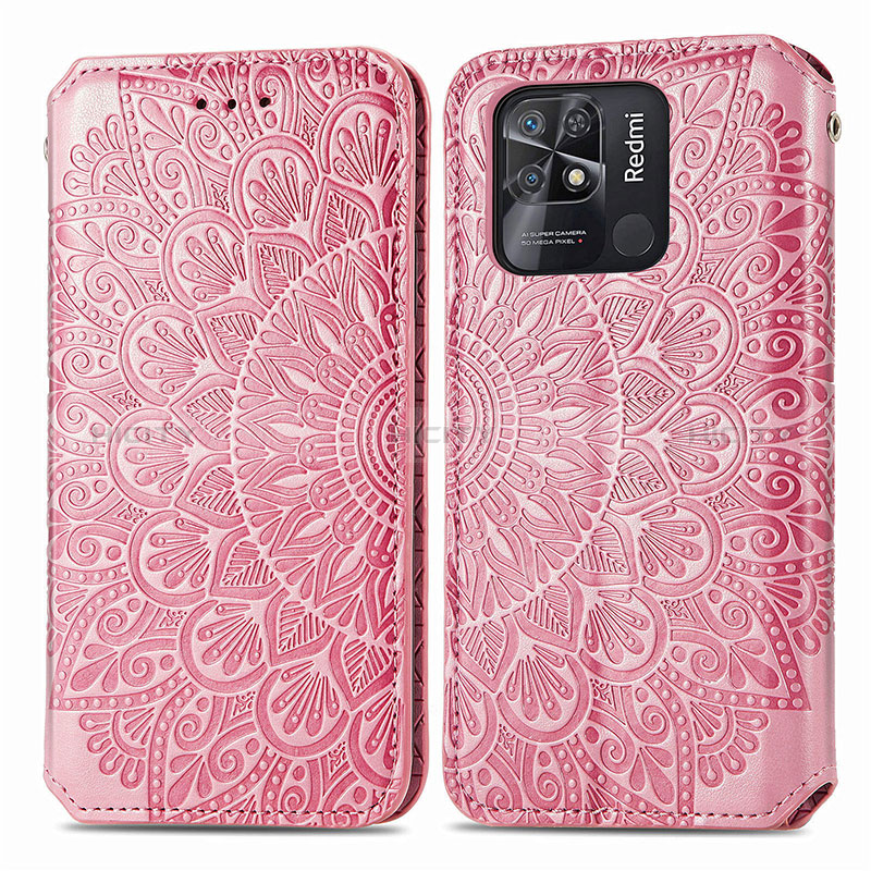 Coque Portefeuille Motif Fantaisie Livre Cuir Etui Clapet S01D pour Xiaomi Redmi 10 India Or Rose Plus