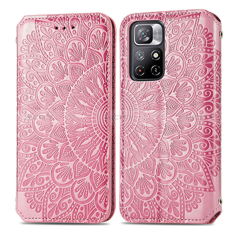 Coque Portefeuille Motif Fantaisie Livre Cuir Etui Clapet S01D pour Xiaomi Redmi Note 11 5G Or Rose Plus