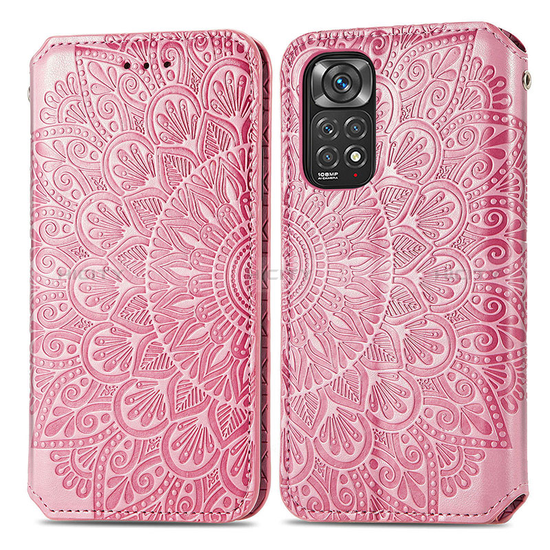 Coque Portefeuille Motif Fantaisie Livre Cuir Etui Clapet S01D pour Xiaomi Redmi Note 11S 4G Or Rose Plus