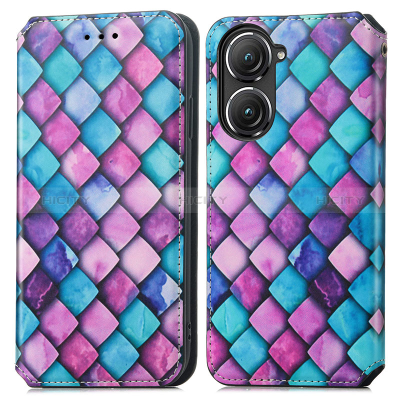 Coque Portefeuille Motif Fantaisie Livre Cuir Etui Clapet S02D pour Asus Zenfone 9 Violet Plus