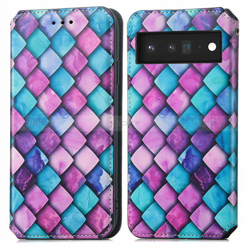 Coque Portefeuille Motif Fantaisie Livre Cuir Etui Clapet S02D pour Google Pixel 6 5G Violet Plus