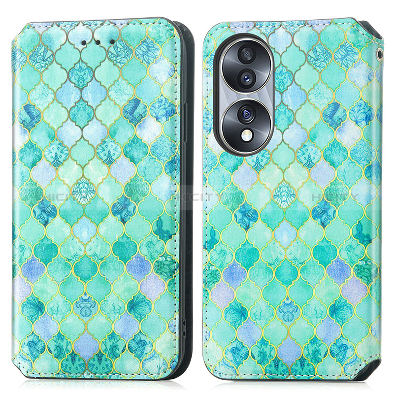 Coque Portefeuille Motif Fantaisie Livre Cuir Etui Clapet S02D pour Huawei Honor X7b Vert Plus