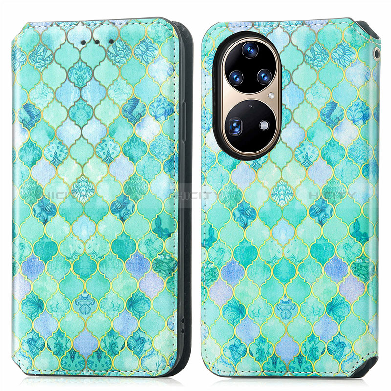 Coque Portefeuille Motif Fantaisie Livre Cuir Etui Clapet S02D pour Huawei P50e Vert Plus