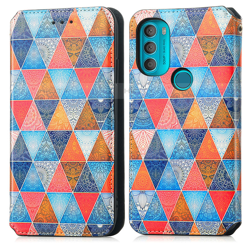 Coque Portefeuille Motif Fantaisie Livre Cuir Etui Clapet S02D pour Motorola Moto G71 5G Marron Plus