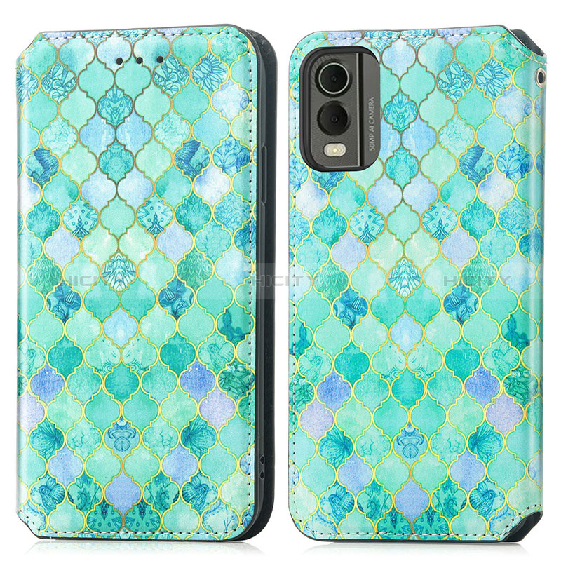 Coque Portefeuille Motif Fantaisie Livre Cuir Etui Clapet S02D pour Nokia C32 Vert Plus