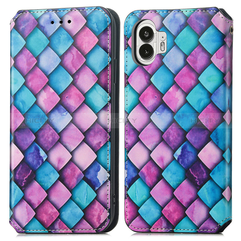 Coque Portefeuille Motif Fantaisie Livre Cuir Etui Clapet S02D pour Nothing Phone 2 Violet Plus