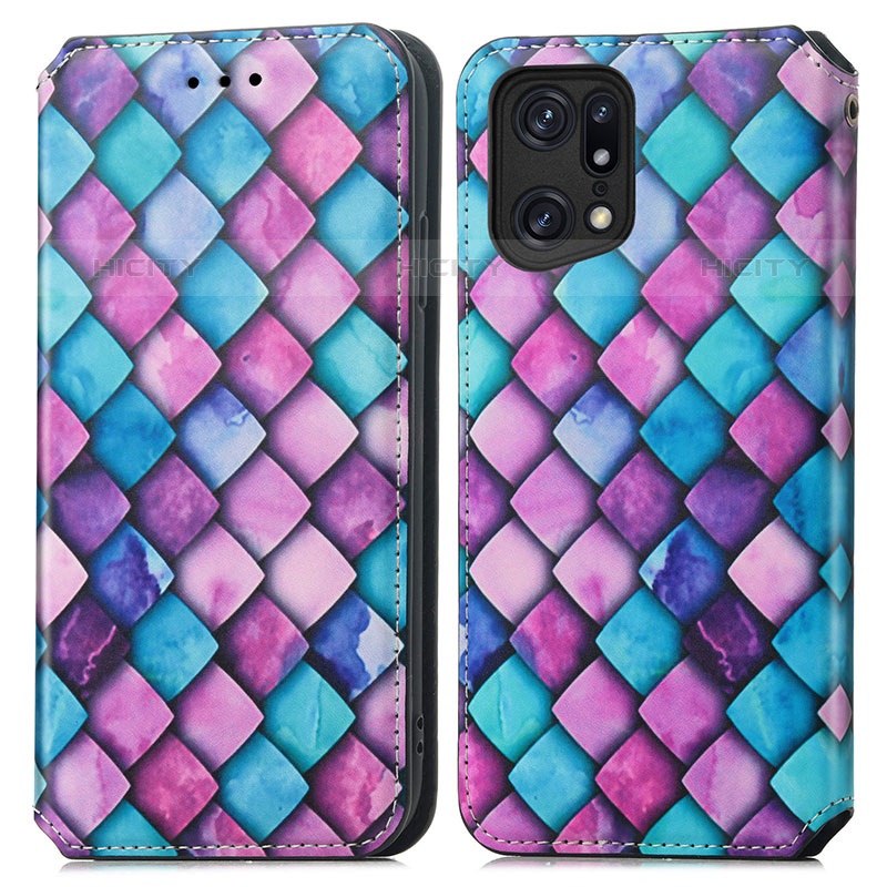 Coque Portefeuille Motif Fantaisie Livre Cuir Etui Clapet S02D pour Oppo Find X5 Pro 5G Violet Plus