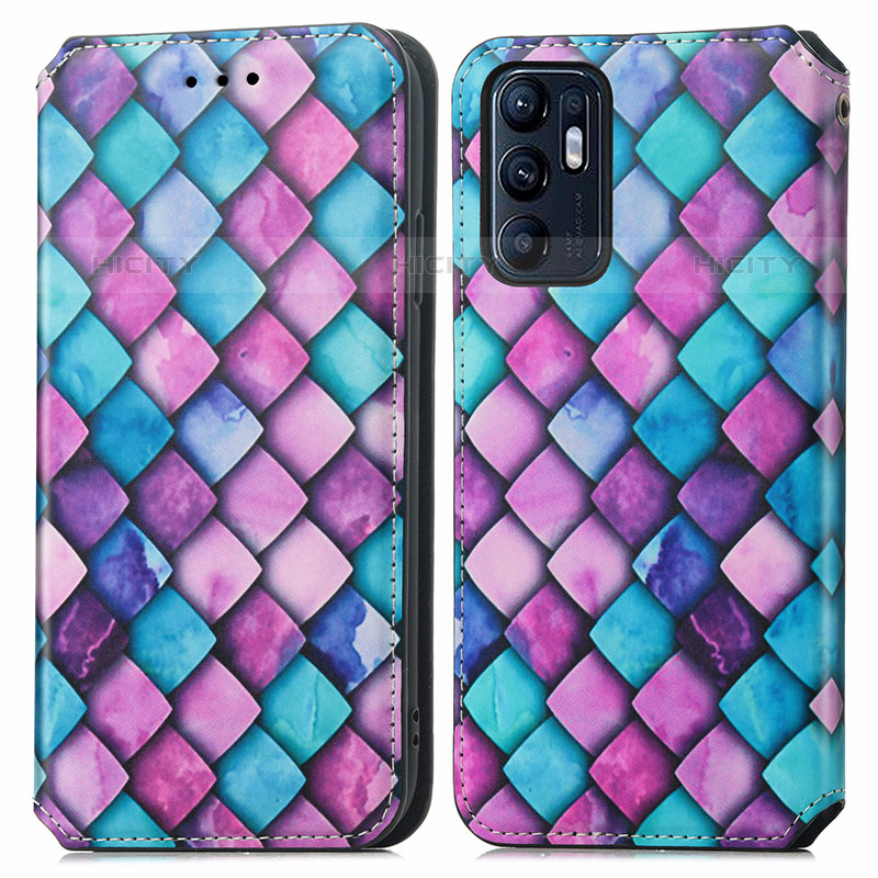 Coque Portefeuille Motif Fantaisie Livre Cuir Etui Clapet S02D pour Oppo Reno6 5G Violet Plus