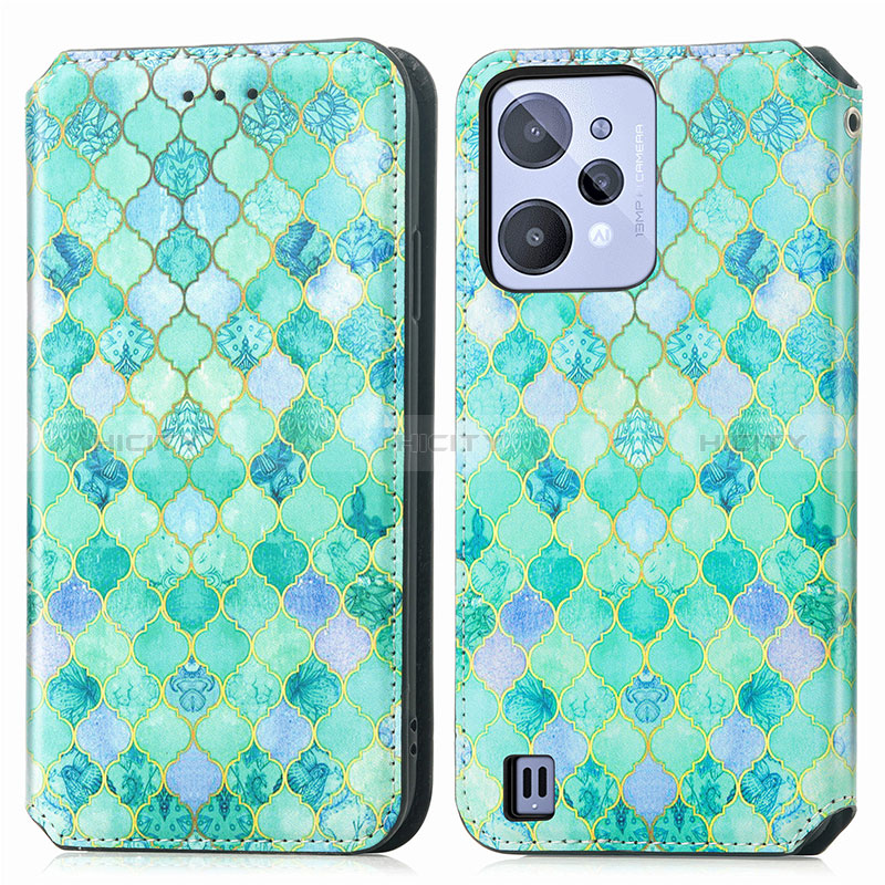 Coque Portefeuille Motif Fantaisie Livre Cuir Etui Clapet S02D pour Realme C31 Vert Plus