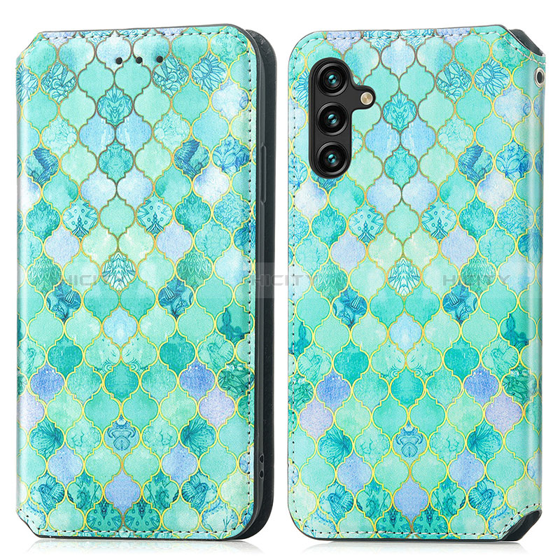 Coque Portefeuille Motif Fantaisie Livre Cuir Etui Clapet S02D pour Samsung Galaxy A04s Vert Plus