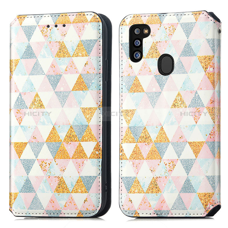 Coque Portefeuille Motif Fantaisie Livre Cuir Etui Clapet S02D pour Samsung Galaxy M21 Blanc Plus