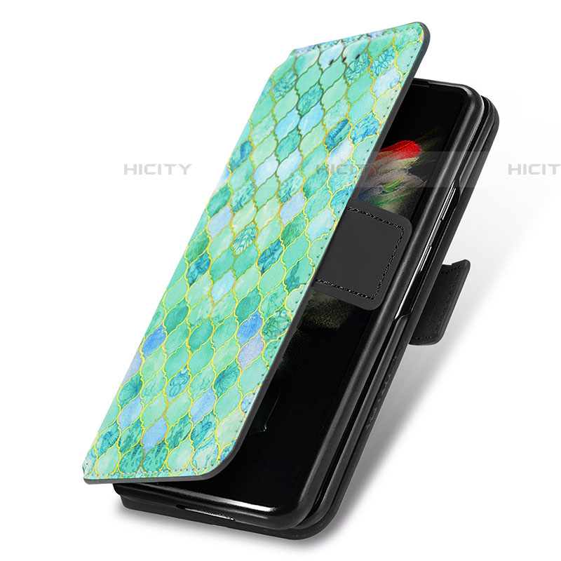 Coque Portefeuille Motif Fantaisie Livre Cuir Etui Clapet S02D pour Samsung Galaxy Z Fold4 5G Vert Plus