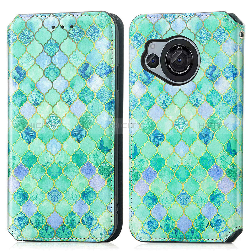 Coque Portefeuille Motif Fantaisie Livre Cuir Etui Clapet S02D pour Sharp Aquos R8 Vert Plus