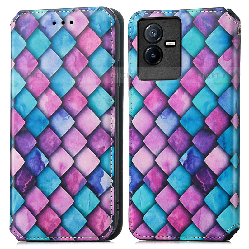 Coque Portefeuille Motif Fantaisie Livre Cuir Etui Clapet S02D pour Vivo iQOO Z6x Violet Plus