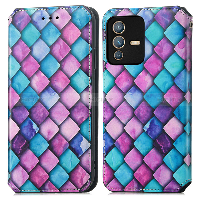 Coque Portefeuille Motif Fantaisie Livre Cuir Etui Clapet S02D pour Vivo V23 Pro 5G Violet Plus