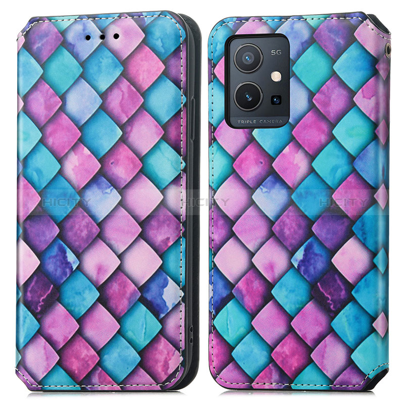 Coque Portefeuille Motif Fantaisie Livre Cuir Etui Clapet S02D pour Vivo Y33e 5G Violet Plus