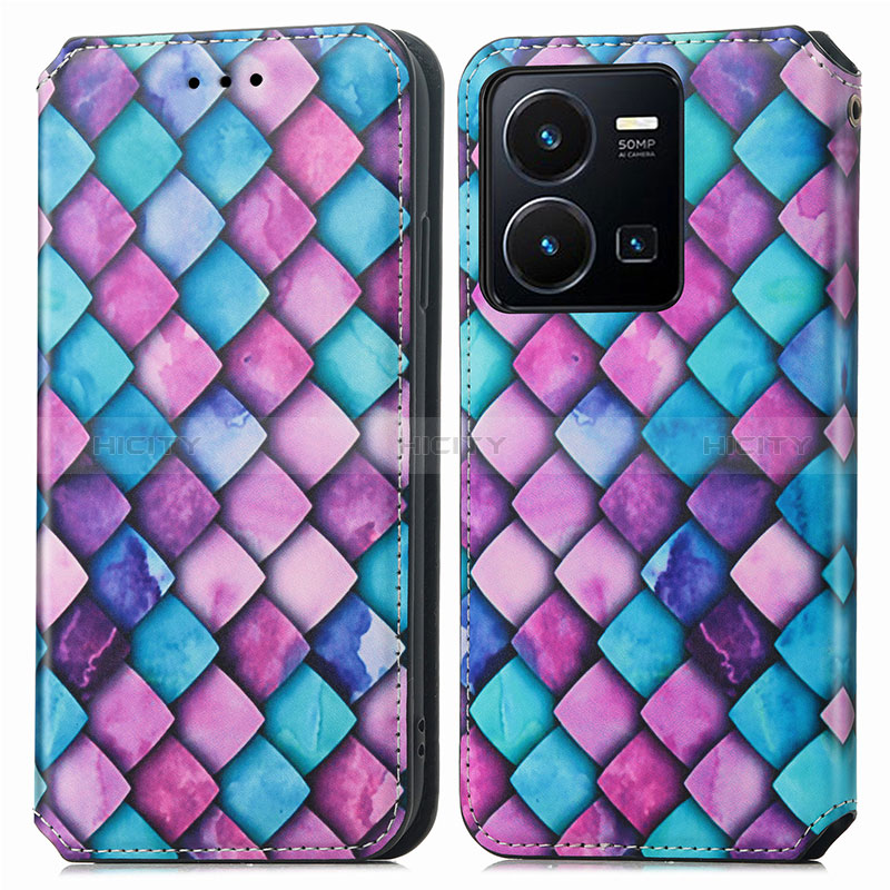 Coque Portefeuille Motif Fantaisie Livre Cuir Etui Clapet S02D pour Vivo Y35 4G Violet Plus