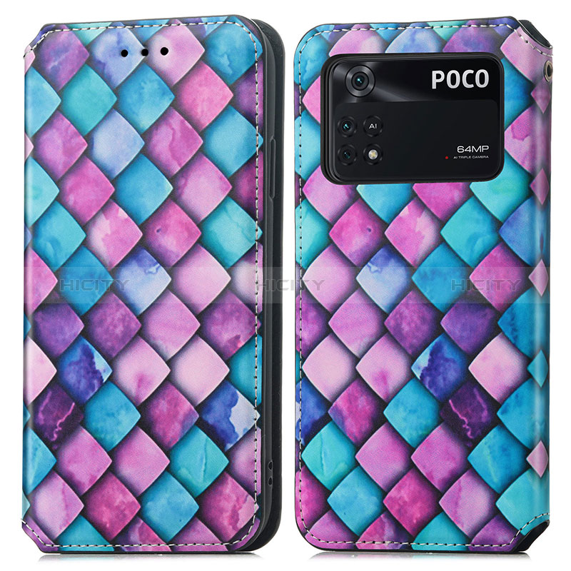 Coque Portefeuille Motif Fantaisie Livre Cuir Etui Clapet S02D pour Xiaomi Poco M4 Pro 4G Violet Plus