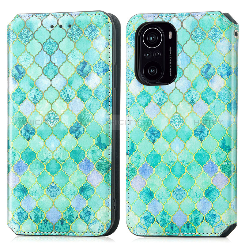 Coque Portefeuille Motif Fantaisie Livre Cuir Etui Clapet S02D pour Xiaomi Redmi K40 5G Vert Plus