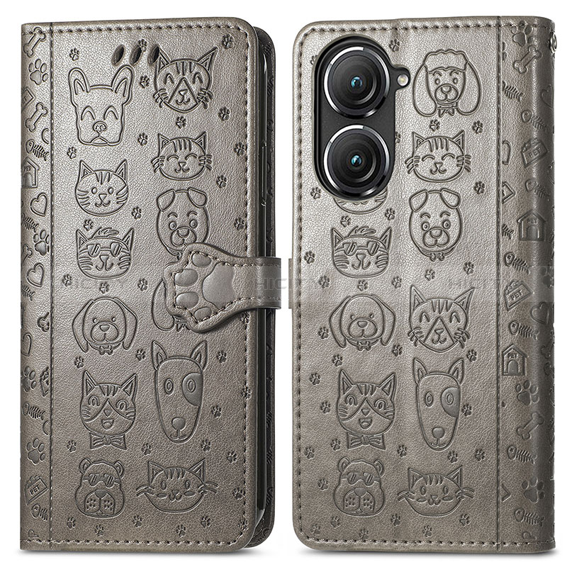 Coque Portefeuille Motif Fantaisie Livre Cuir Etui Clapet S03D pour Asus Zenfone 9 Gris Plus