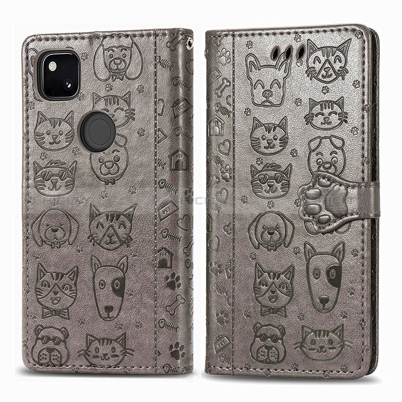 Coque Portefeuille Motif Fantaisie Livre Cuir Etui Clapet S03D pour Google Pixel 4a Gris Plus