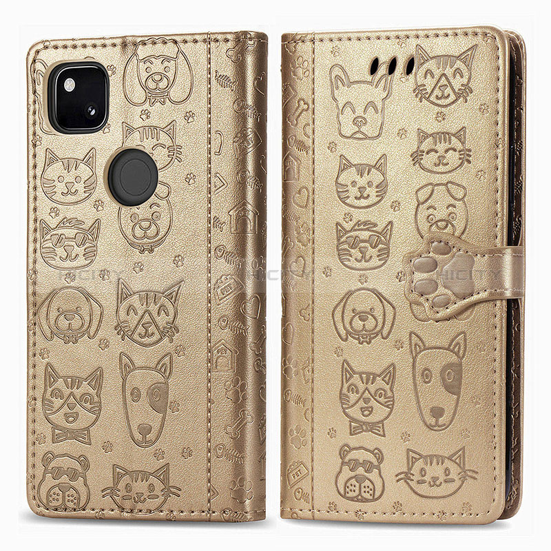 Coque Portefeuille Motif Fantaisie Livre Cuir Etui Clapet S03D pour Google Pixel 4a Or Plus