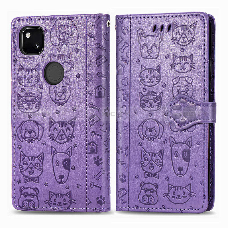 Coque Portefeuille Motif Fantaisie Livre Cuir Etui Clapet S03D pour Google Pixel 4a Violet Plus