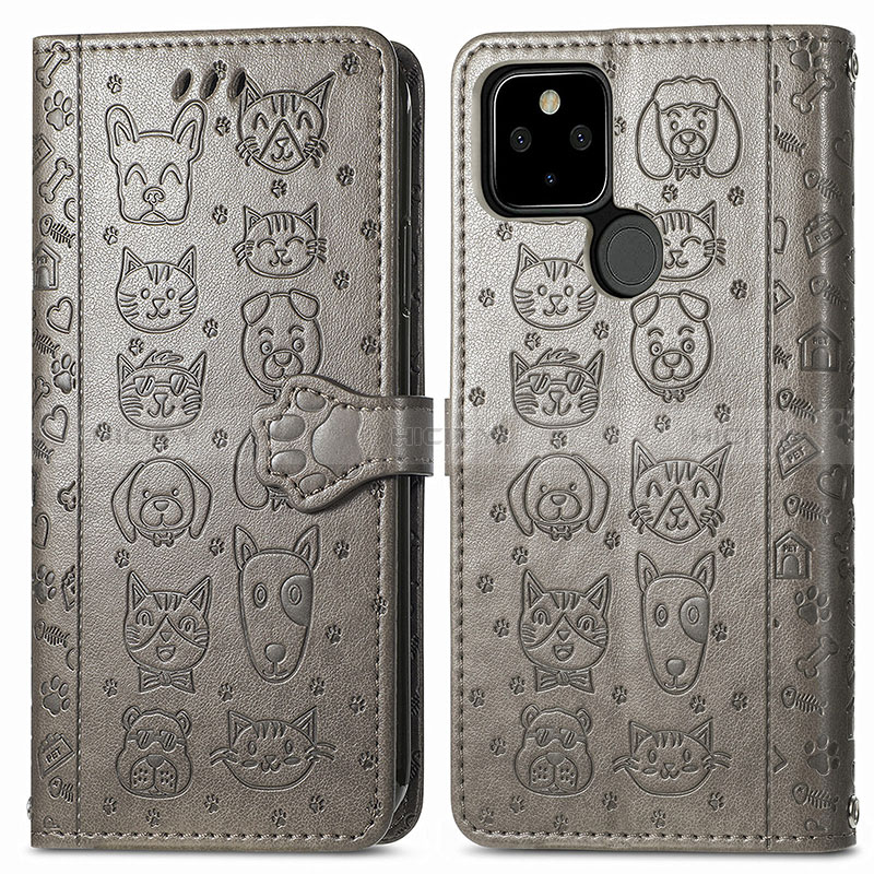 Coque Portefeuille Motif Fantaisie Livre Cuir Etui Clapet S03D pour Google Pixel 5a 5G Gris Plus