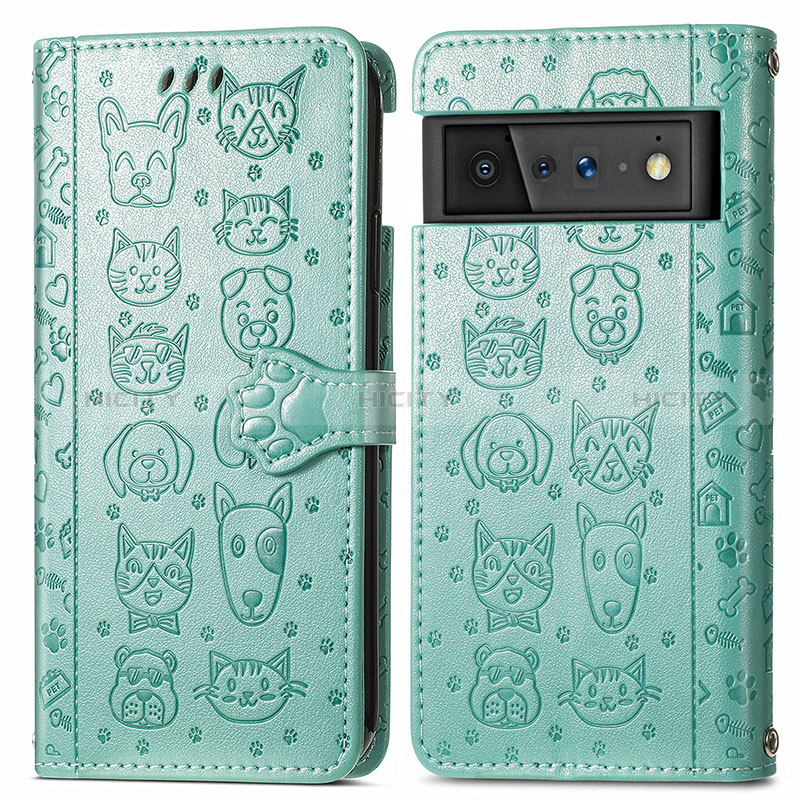 Coque Portefeuille Motif Fantaisie Livre Cuir Etui Clapet S03D pour Google Pixel 6 5G Vert Plus