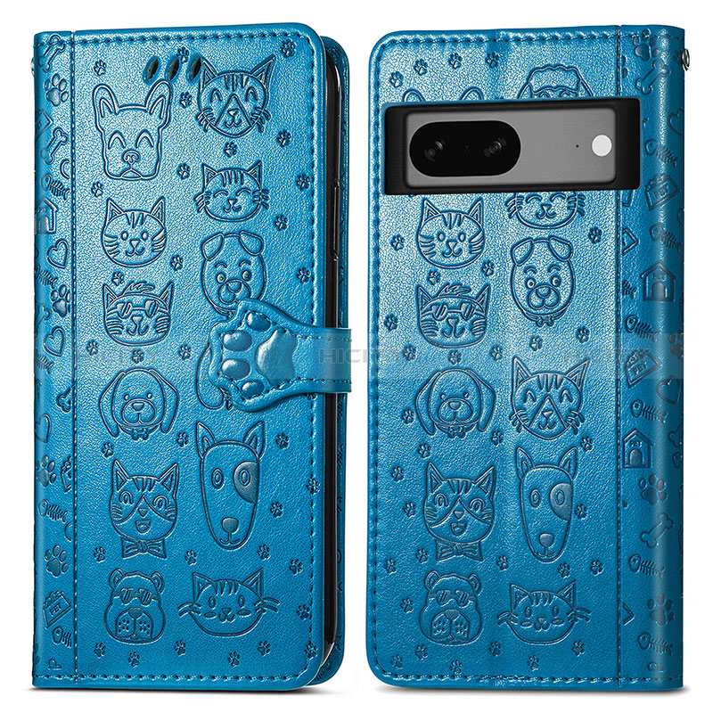 Coque Portefeuille Motif Fantaisie Livre Cuir Etui Clapet S03D pour Google Pixel 7 5G Bleu Plus