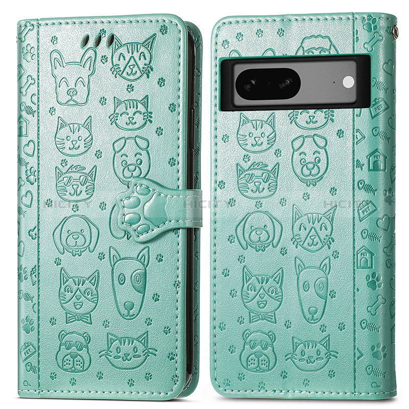 Coque Portefeuille Motif Fantaisie Livre Cuir Etui Clapet S03D pour Google Pixel 7 5G Vert Plus