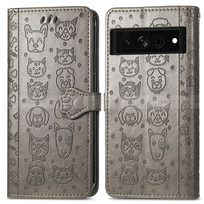 Coque Portefeuille Motif Fantaisie Livre Cuir Etui Clapet S03D pour Google Pixel 7 Pro 5G Gris Plus