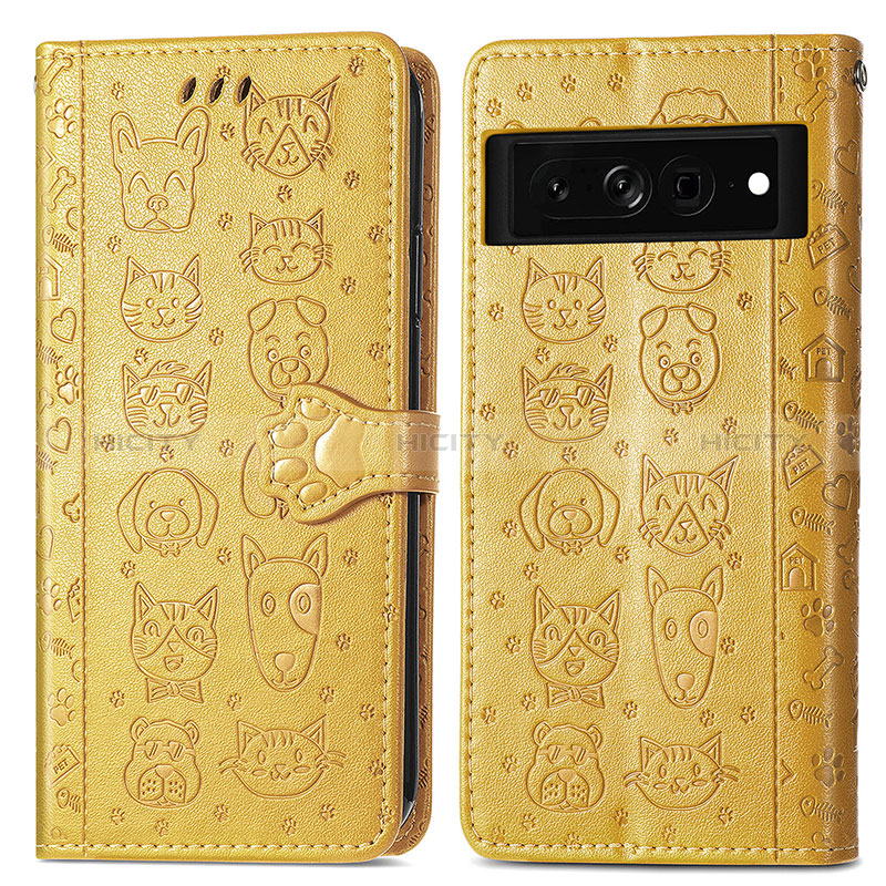 Coque Portefeuille Motif Fantaisie Livre Cuir Etui Clapet S03D pour Google Pixel 7 Pro 5G Jaune Plus