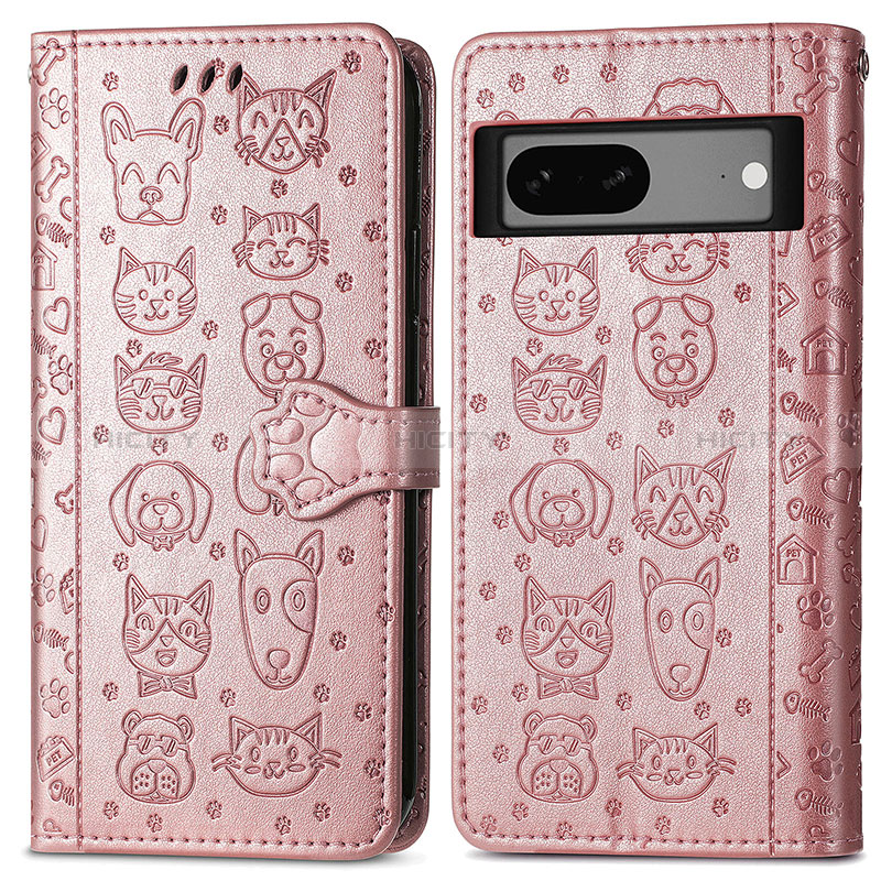 Coque Portefeuille Motif Fantaisie Livre Cuir Etui Clapet S03D pour Google Pixel 7a 5G Or Rose Plus