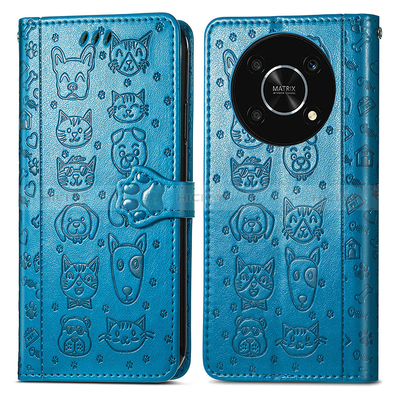 Coque Portefeuille Motif Fantaisie Livre Cuir Etui Clapet S03D pour Huawei Enjoy 50 Pro Bleu Plus