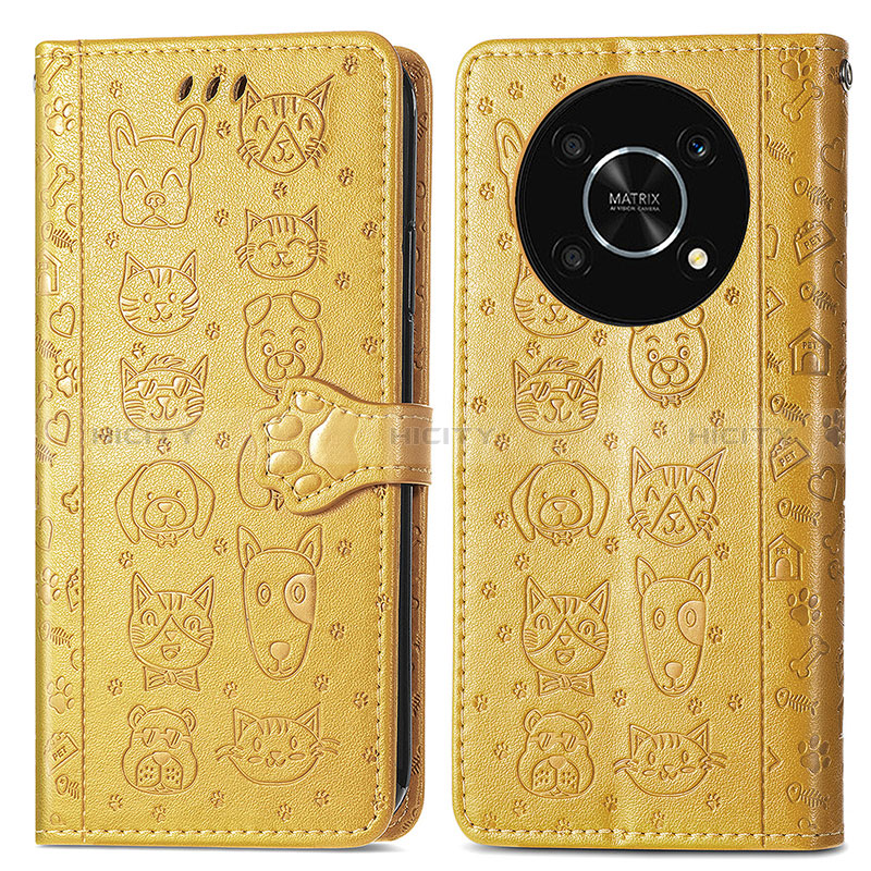 Coque Portefeuille Motif Fantaisie Livre Cuir Etui Clapet S03D pour Huawei Enjoy 50 Pro Jaune Plus