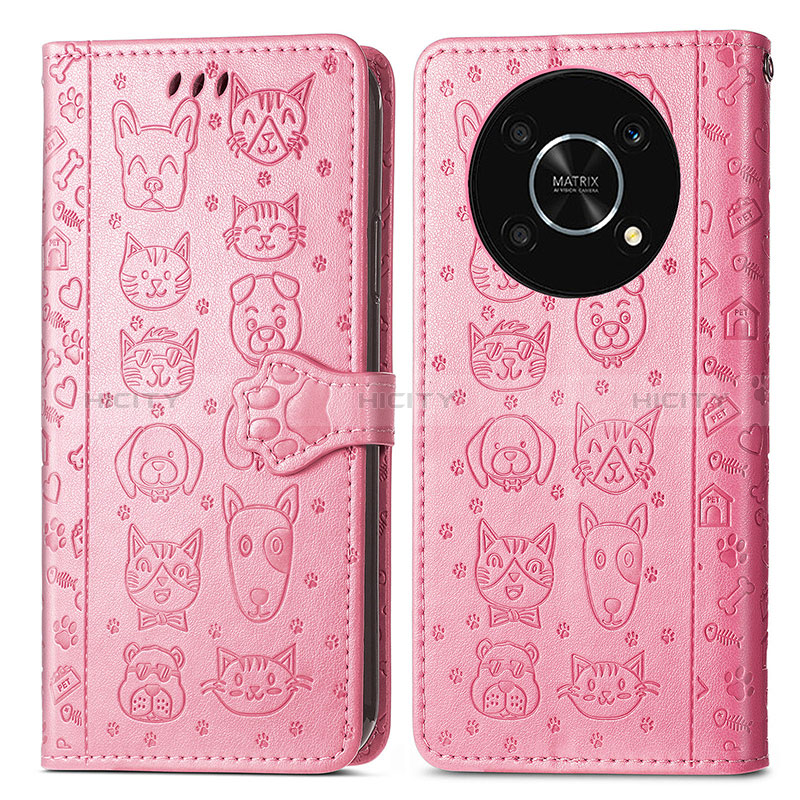 Coque Portefeuille Motif Fantaisie Livre Cuir Etui Clapet S03D pour Huawei Enjoy 50 Pro Rose Plus