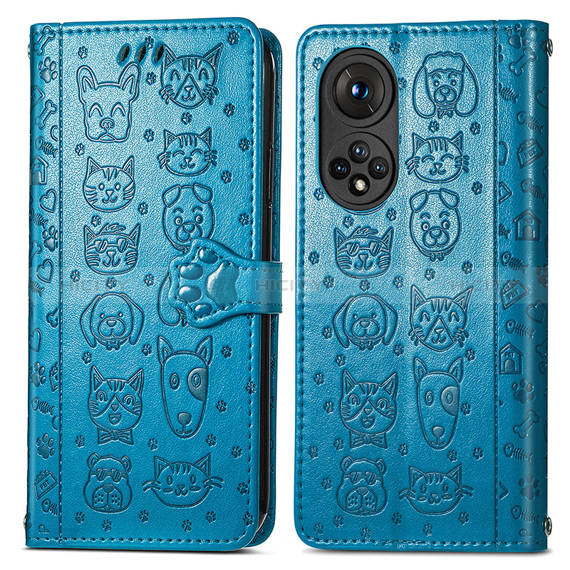 Coque Portefeuille Motif Fantaisie Livre Cuir Etui Clapet S03D pour Huawei Honor 50 5G Bleu Plus