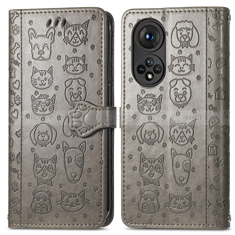 Coque Portefeuille Motif Fantaisie Livre Cuir Etui Clapet S03D pour Huawei Honor 50 5G Gris Plus