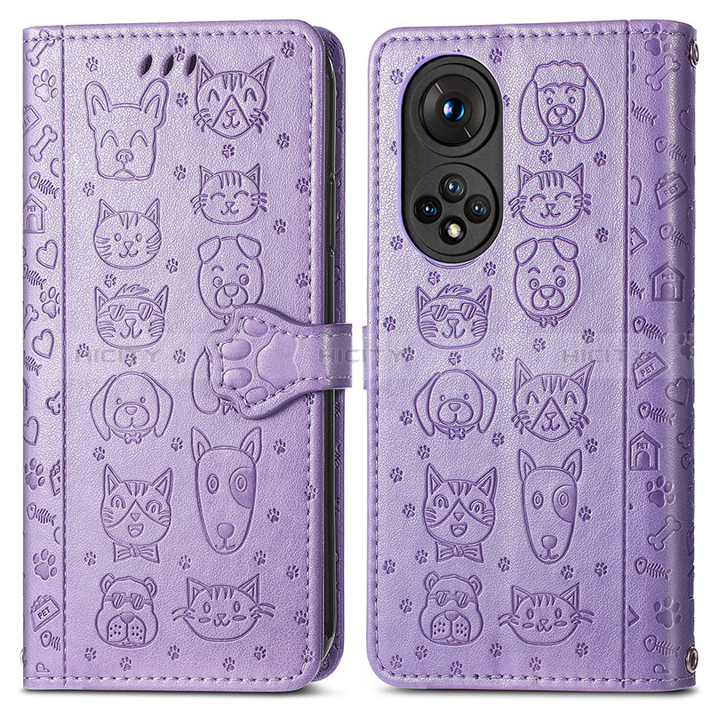 Coque Portefeuille Motif Fantaisie Livre Cuir Etui Clapet S03D pour Huawei Honor 50 5G Violet Plus