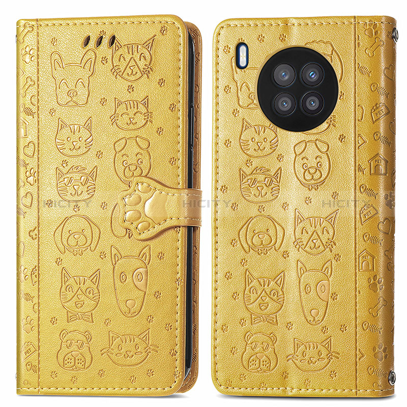 Coque Portefeuille Motif Fantaisie Livre Cuir Etui Clapet S03D pour Huawei Honor 50 Lite Jaune Plus