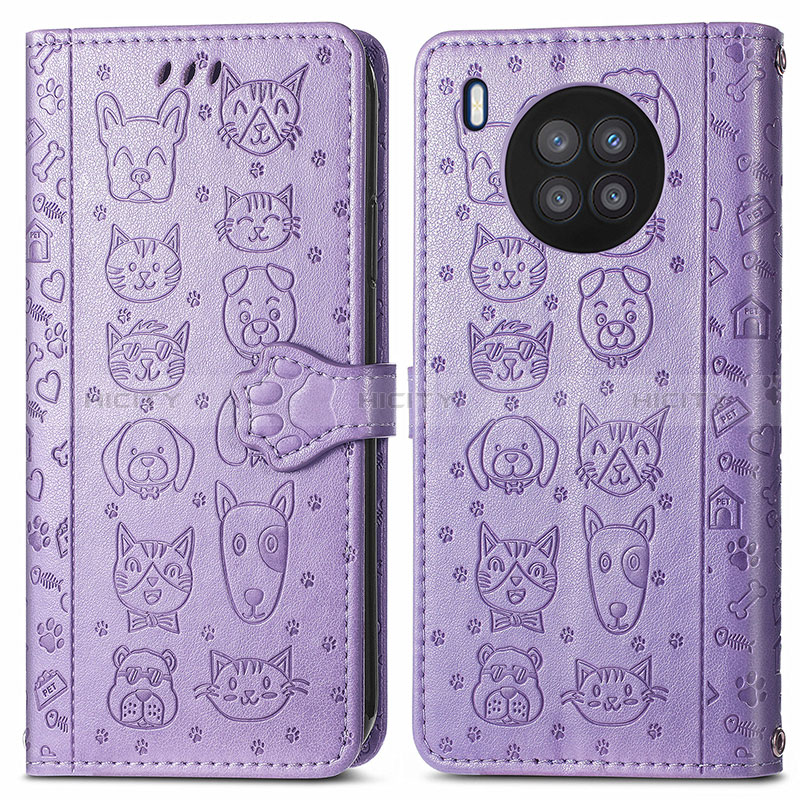 Coque Portefeuille Motif Fantaisie Livre Cuir Etui Clapet S03D pour Huawei Honor 50 Lite Violet Plus