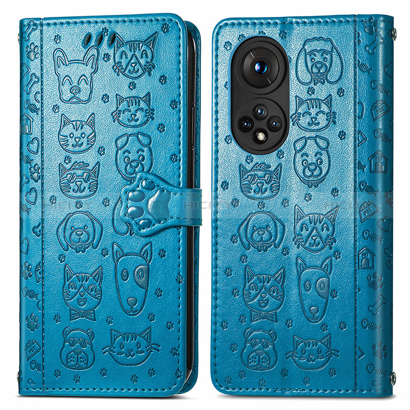 Coque Portefeuille Motif Fantaisie Livre Cuir Etui Clapet S03D pour Huawei Honor 50 Pro 5G Bleu Plus