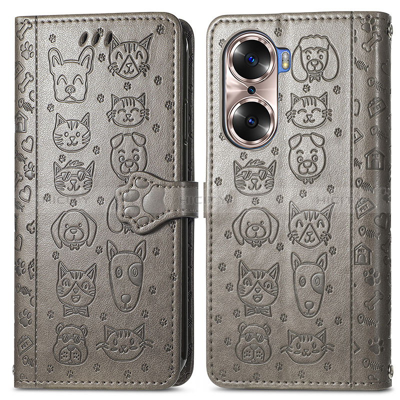 Coque Portefeuille Motif Fantaisie Livre Cuir Etui Clapet S03D pour Huawei Honor 60 5G Gris Plus