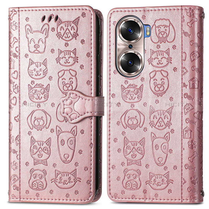 Coque Portefeuille Motif Fantaisie Livre Cuir Etui Clapet S03D pour Huawei Honor 60 5G Or Rose Plus